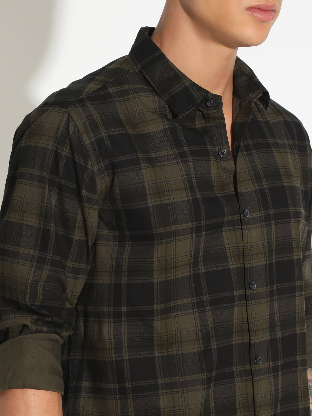 Men's Checked Black Button Down Regular Fit Shirt