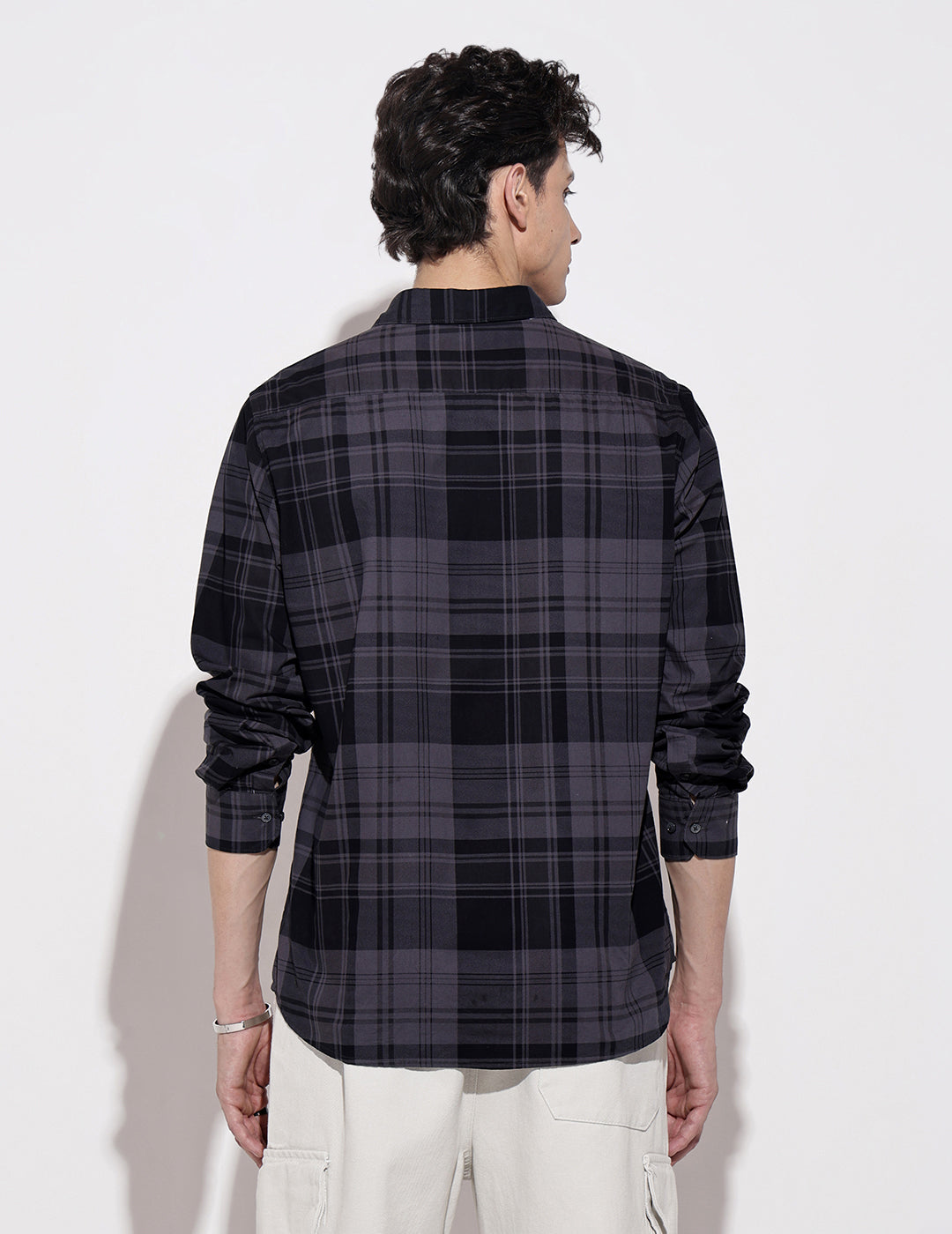 Men's Checked Navy Blue Long Sleeve Regular Fit Shirt