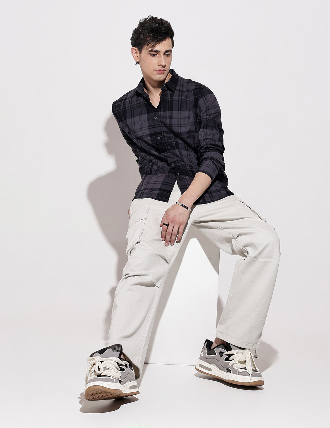 Men's Checked Navy Blue Long Sleeve Regular Fit Shirt