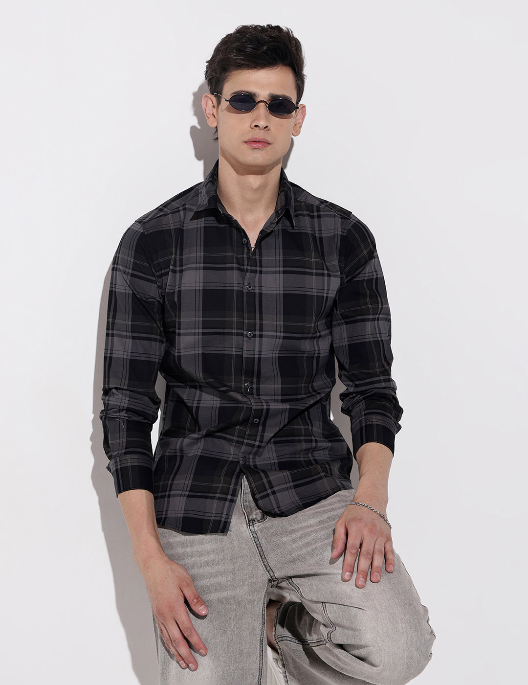 Men's Checked Black Button Down Regular Fit Shirt