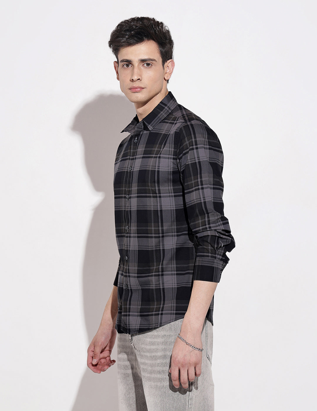 Men's Checked Black Button Down Regular Fit Shirt