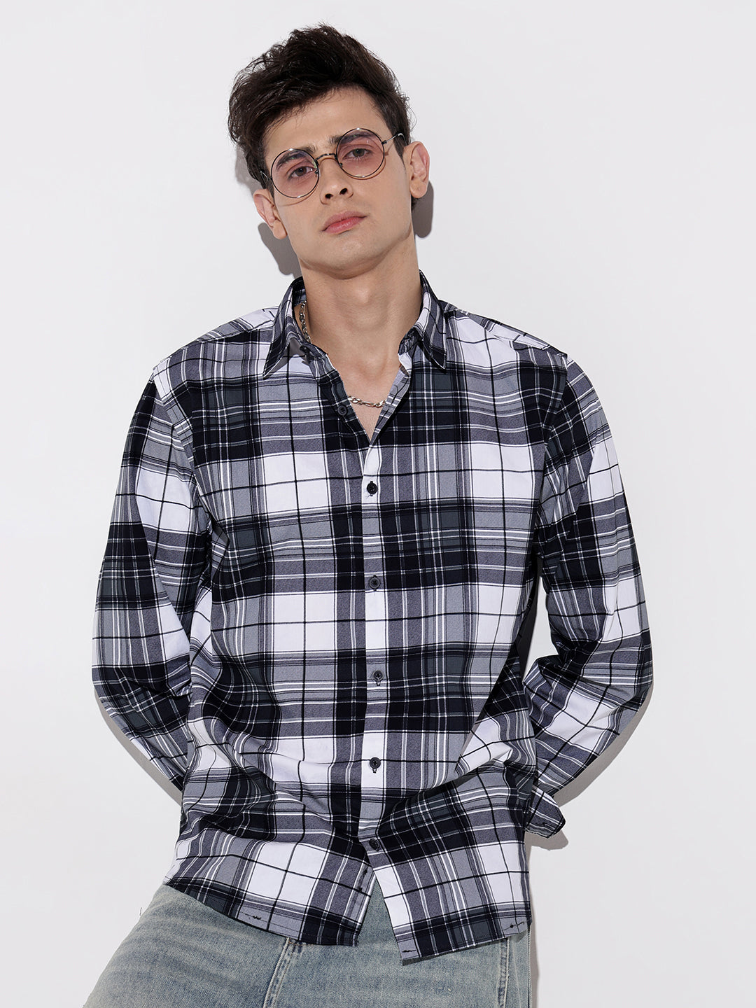 Men's Checked Black Long Sleeve Regular Fit Shirt
