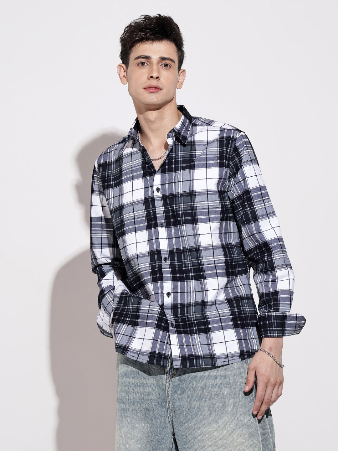 Men's Checked Black Long Sleeve Regular Fit Shirt