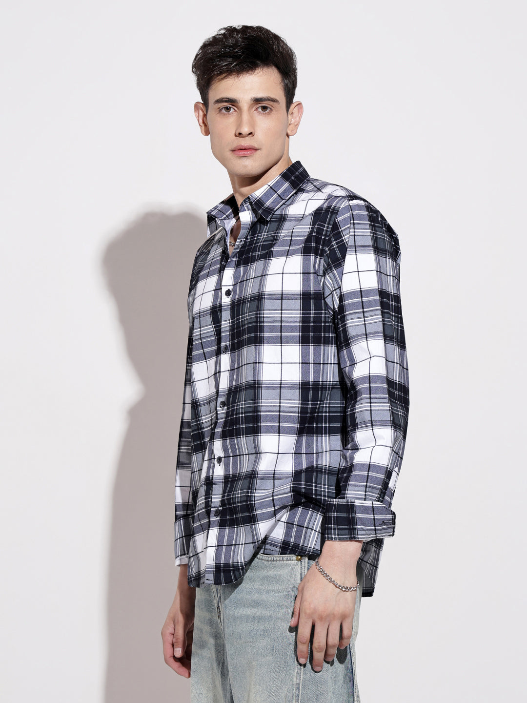 Men's Checked Black Long Sleeve Regular Fit Shirt