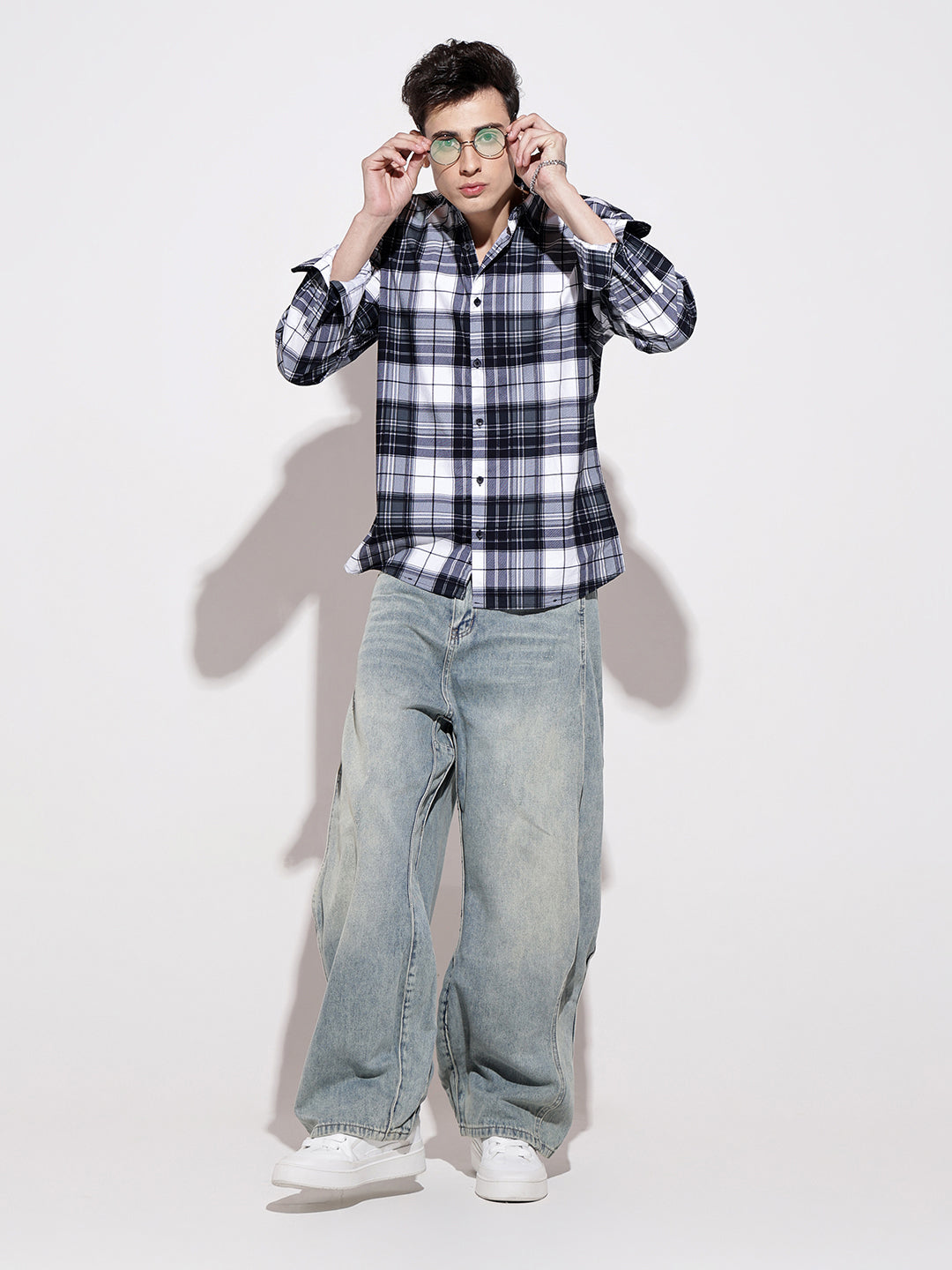 Men's Checked Black Long Sleeve Regular Fit Shirt