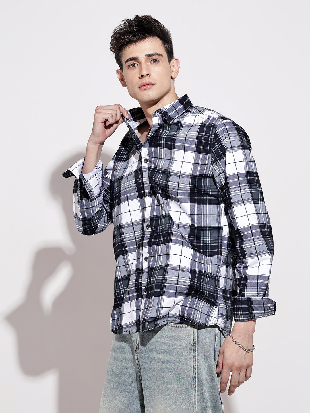 Men's Checked Black Long Sleeve Regular Fit Shirt