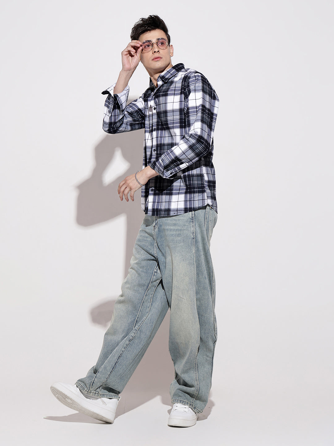 Men's Checked Black Long Sleeve Regular Fit Shirt