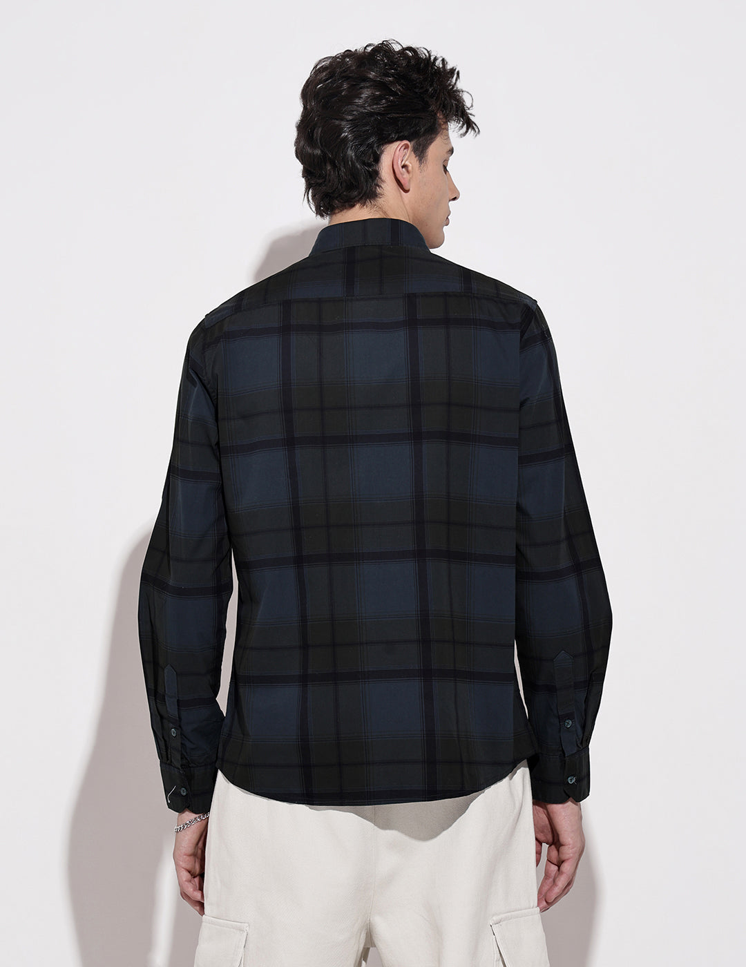 Men's Checked Navy Blue Long Sleeve Regular Fit Shirt