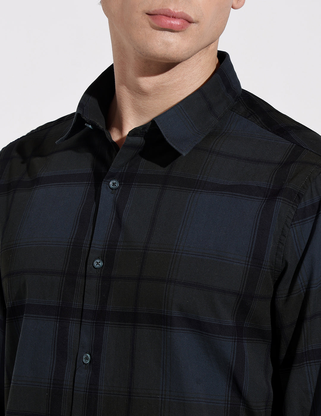 Men's Checked Navy Blue Long Sleeve Regular Fit Shirt