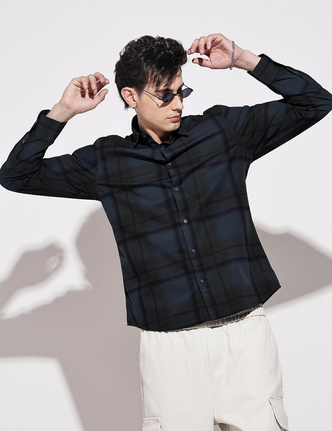 Men's Checked Navy Blue Long Sleeve Regular Fit Shirt