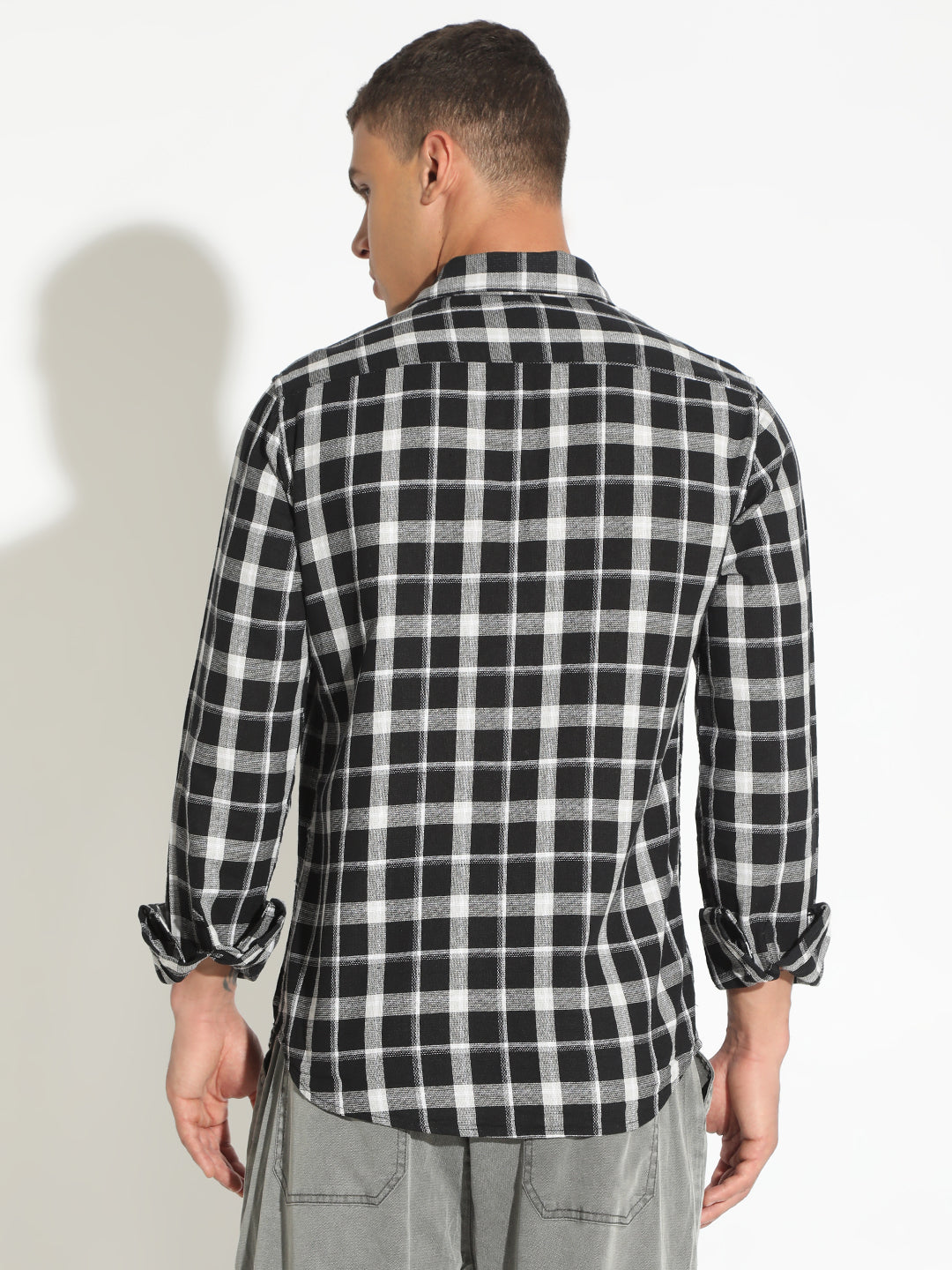 Men's Checked Black Button Down Regular Fit Shirt
