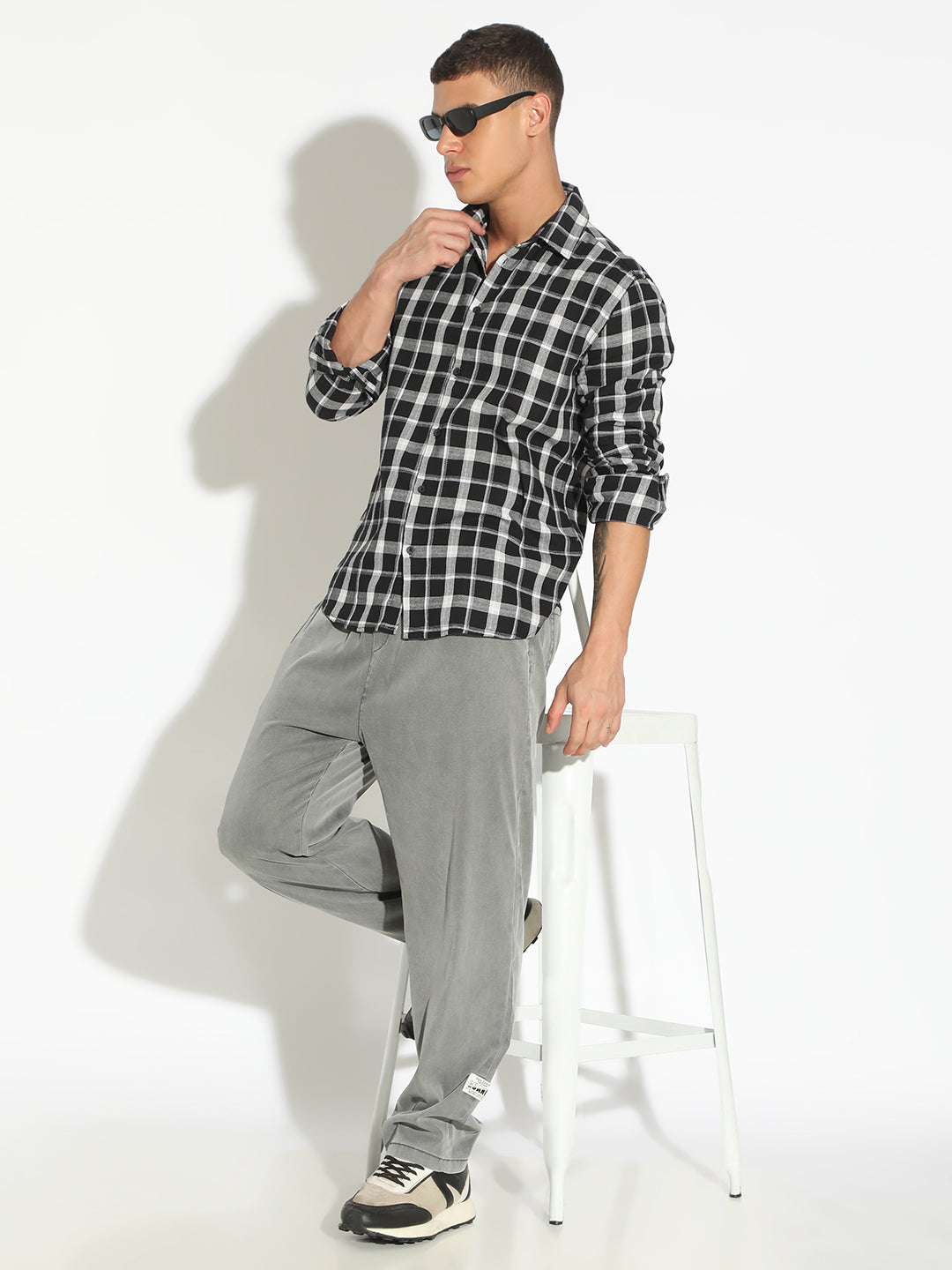 Men's Checked Black Button Down Regular Fit Shirt