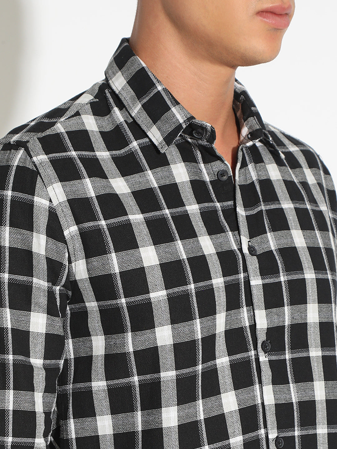 Men's Checked Black Button Down Regular Fit Shirt