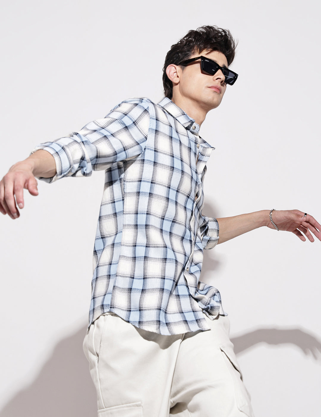 Men's Checked Blue Long Sleeve Regular Fit Shirt