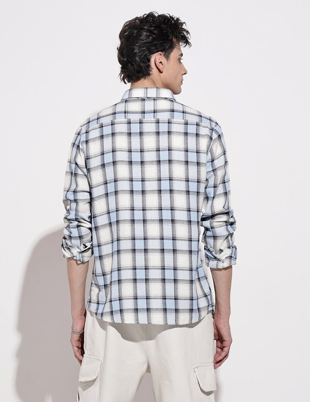 Men's Checked Blue Long Sleeve Regular Fit Shirt