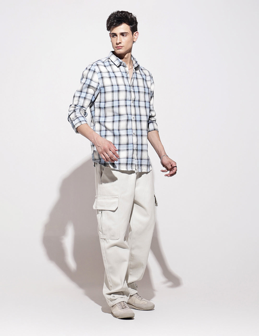 Men's Checked Blue Long Sleeve Regular Fit Shirt