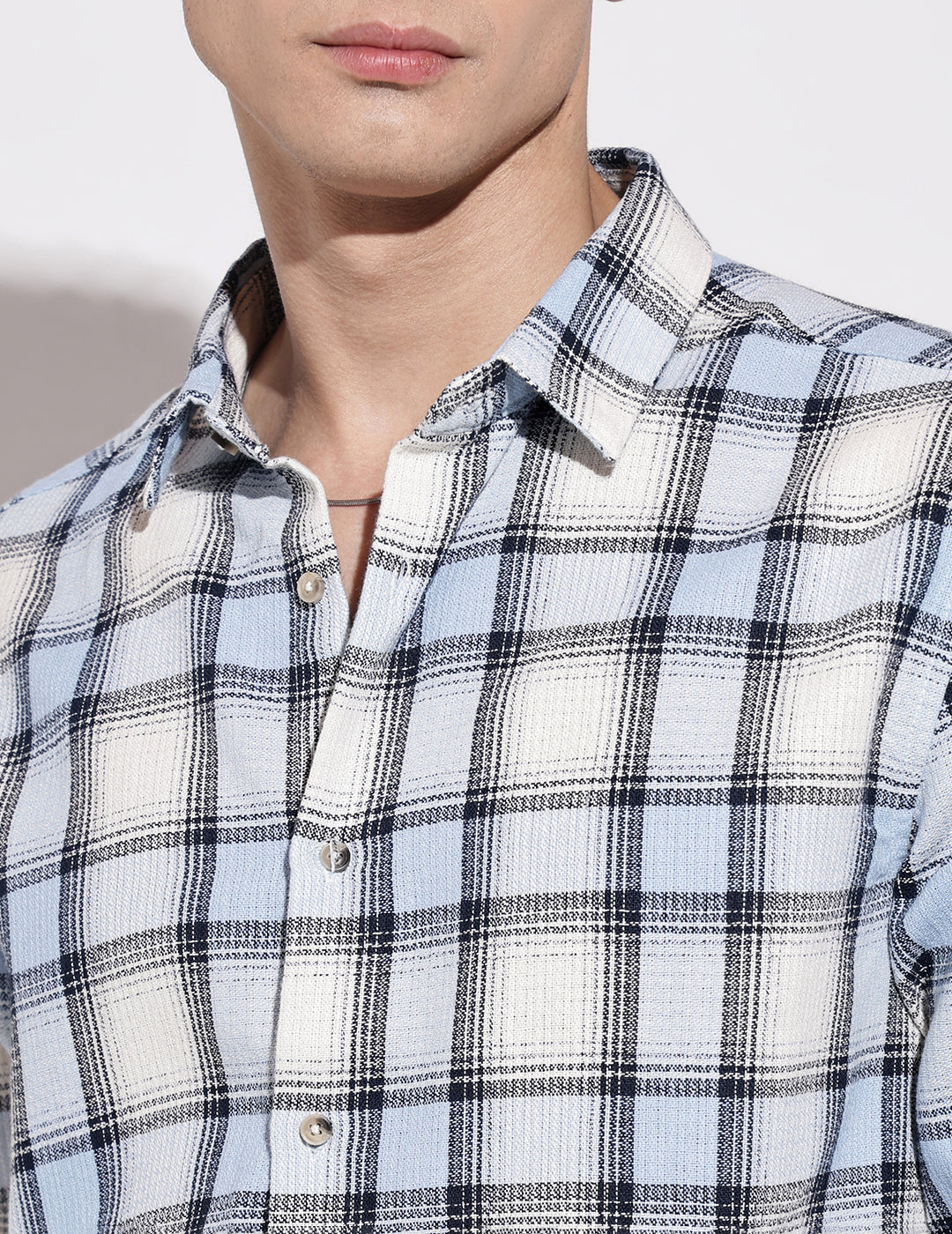 Men's Checked Blue Long Sleeve Regular Fit Shirt