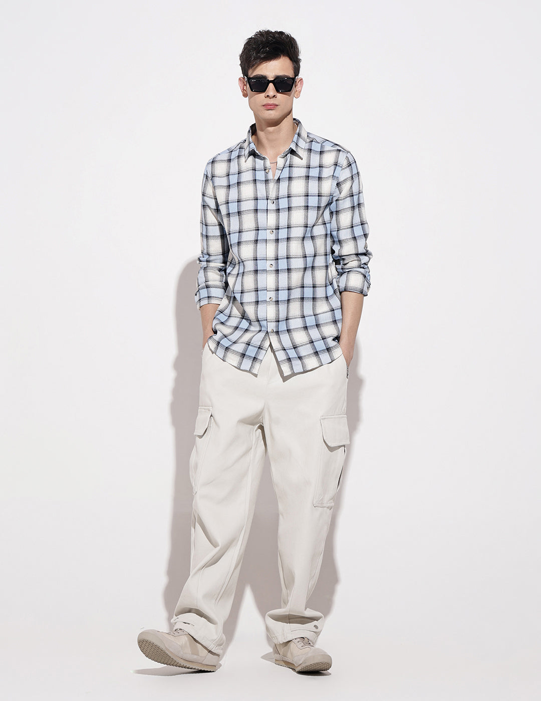 Men's Checked Blue Long Sleeve Regular Fit Shirt