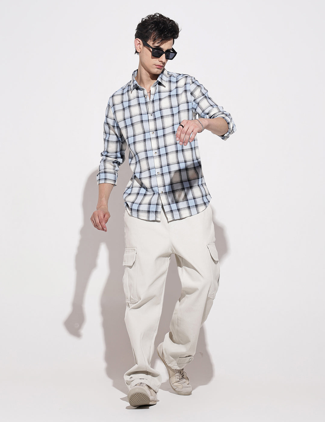 Men's Checked Blue Long Sleeve Regular Fit Shirt