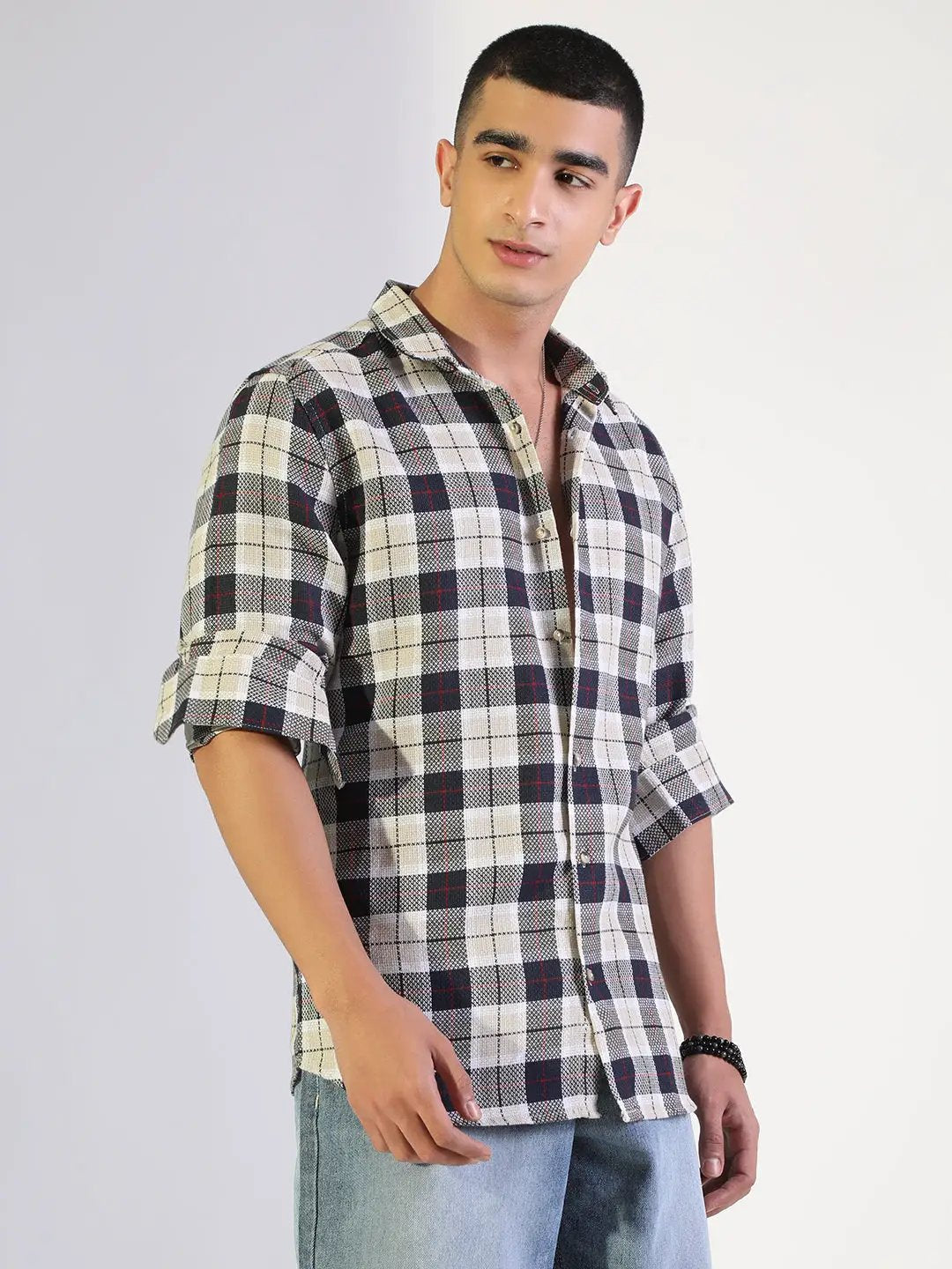 Men's Checked Navy Blue Regular Fit Casual Shirt - from SHOWOFFFF