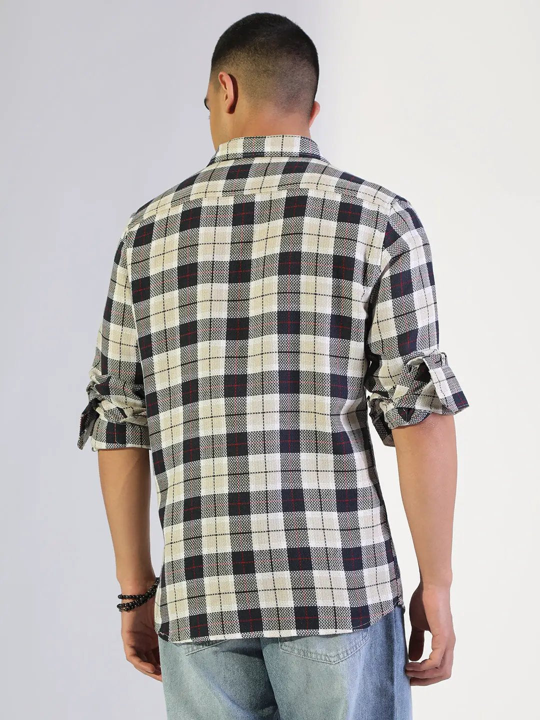 Men's Checked Navy Blue Regular Fit Casual Shirt - from SHOWOFFFF