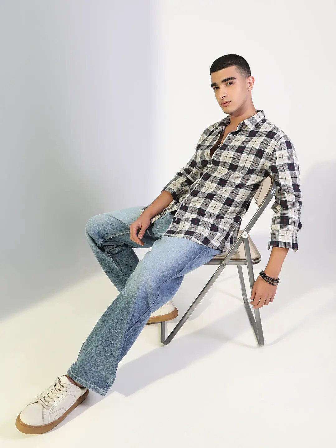 Men's Checked Navy Blue Regular Fit Casual Shirt - from SHOWOFFFF