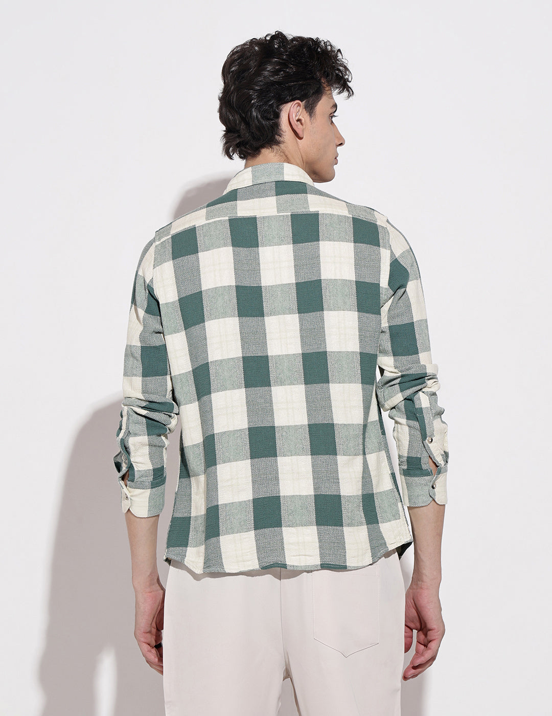 Men's Checked Green Long Sleeve Regular Fit Shirt