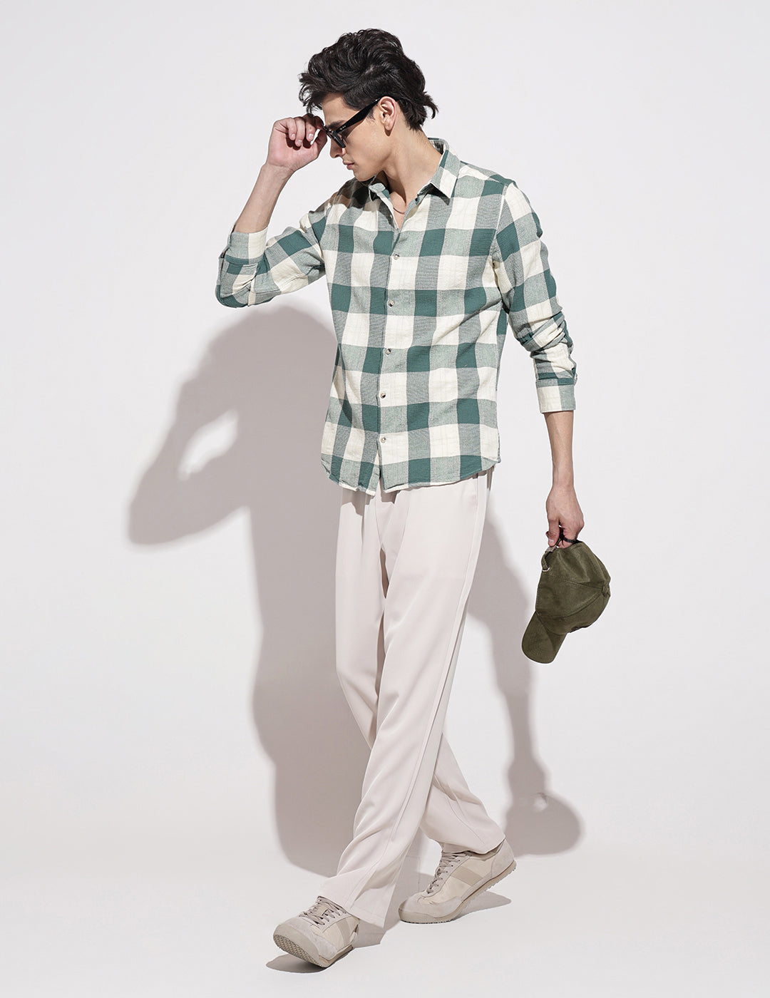 Men's Checked Green Long Sleeve Regular Fit Shirt