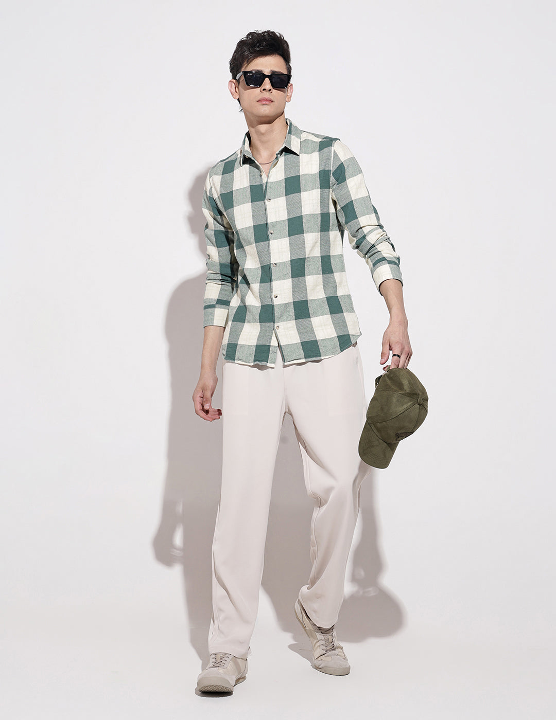 Men's Checked Green Long Sleeve Regular Fit Shirt