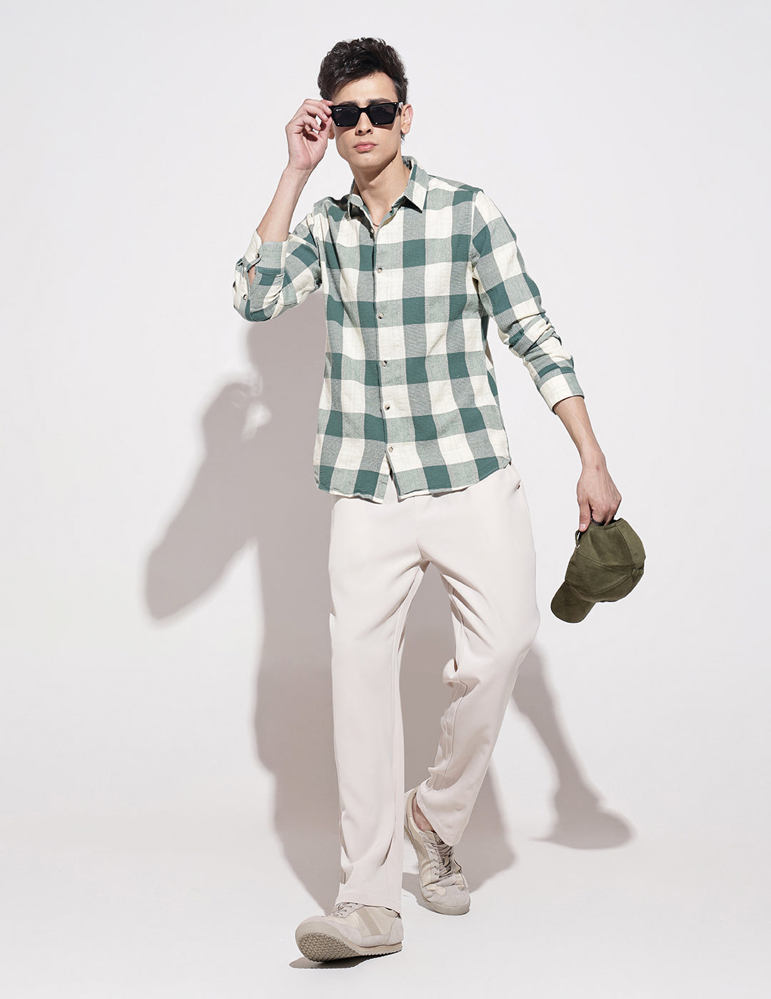 Men's Checked Green Long Sleeve Regular Fit Shirt