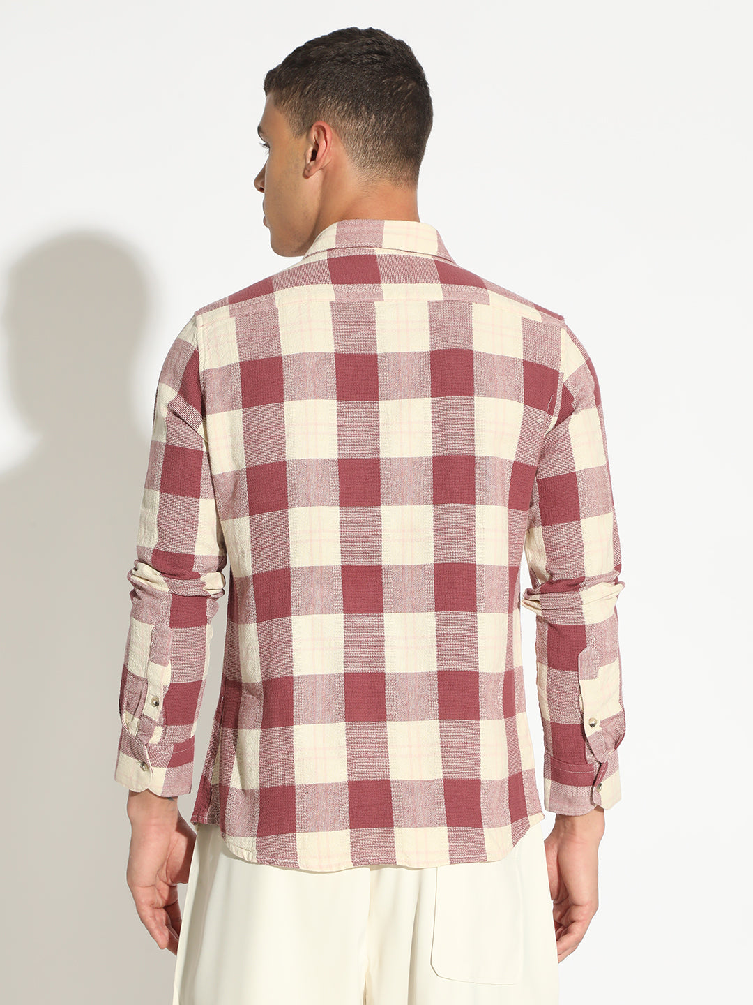 Men's Checked Pink Button Down Regular Fit Shirt