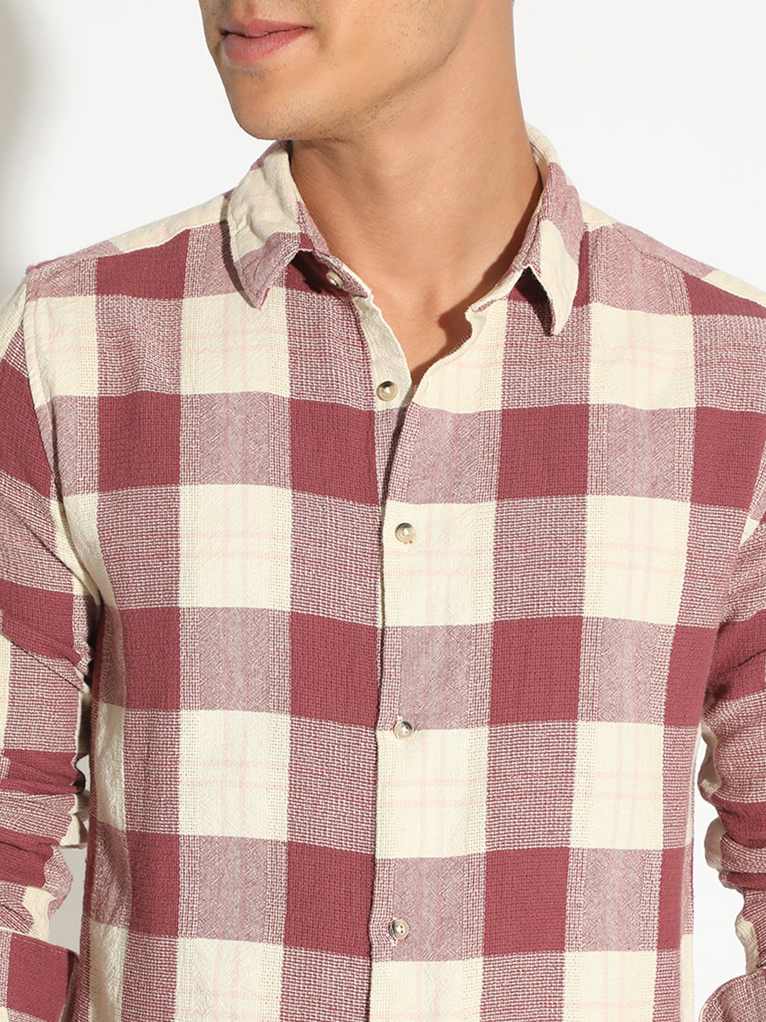 Men's Checked Pink Button Down Regular Fit Shirt