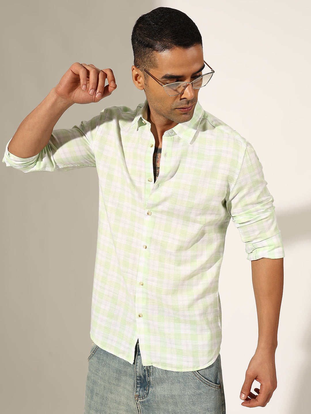 Men's Checked Green Regular Fit Casual Shirt