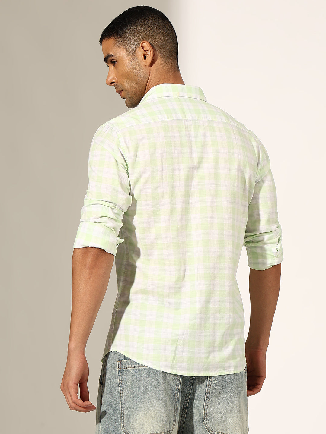 Men's Checked Green Regular Fit Casual Shirt
