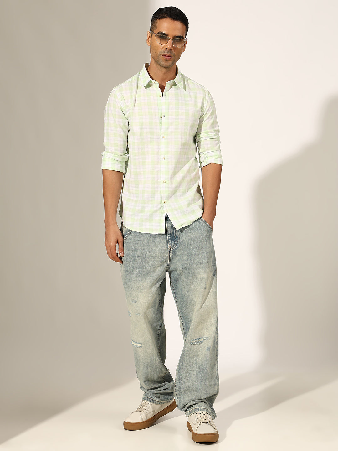 Men's Checked Green Regular Fit Casual Shirt
