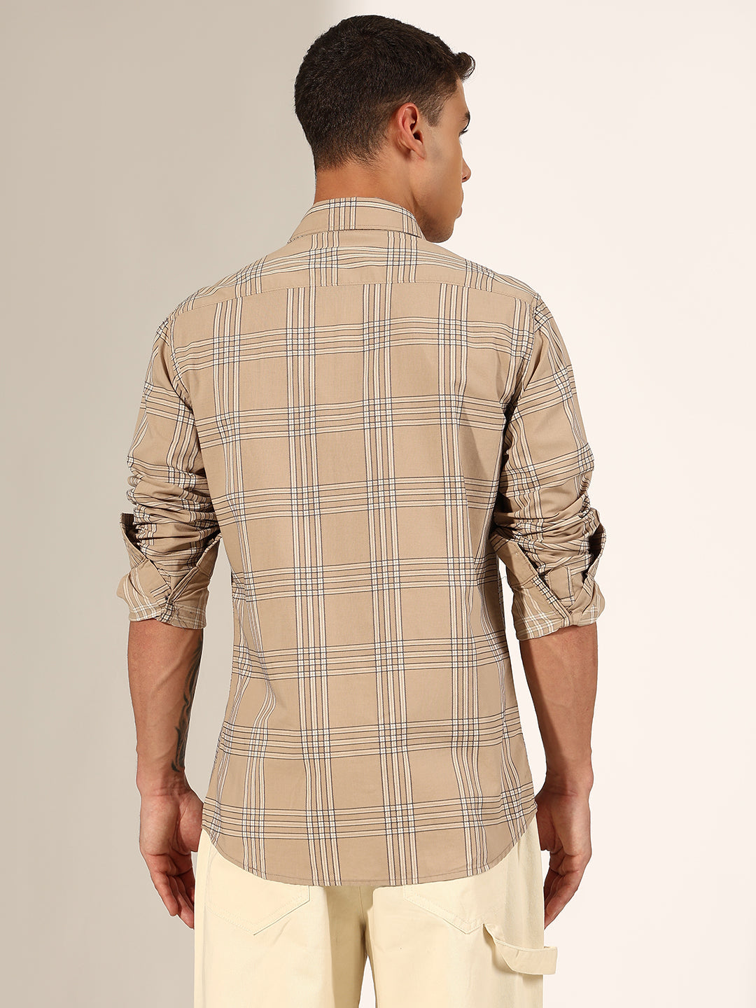 Men's Checked Beige Regular Fit Casual Shirt