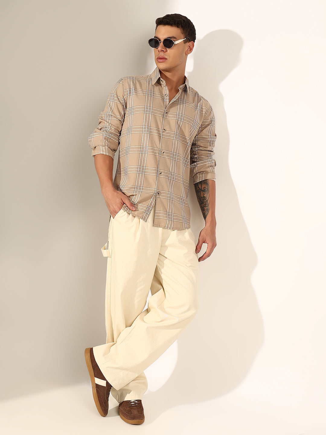 Men's Checked Beige Regular Fit Casual Shirt