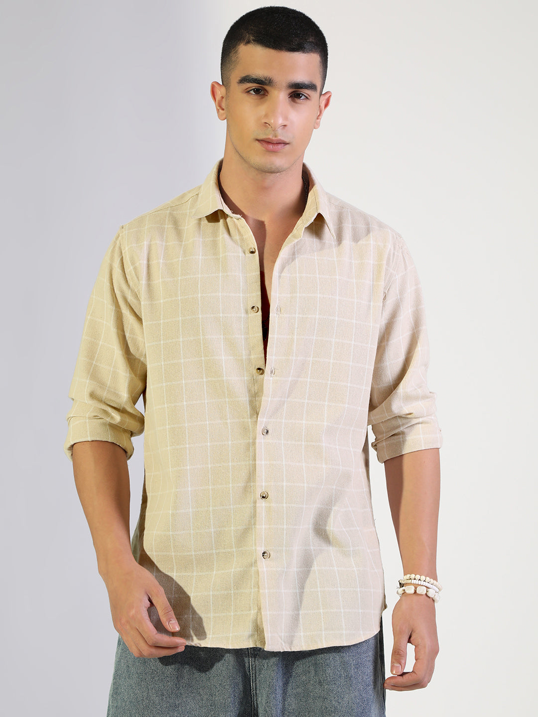 Men's Checked Beige Regular Fit Casual Shirt