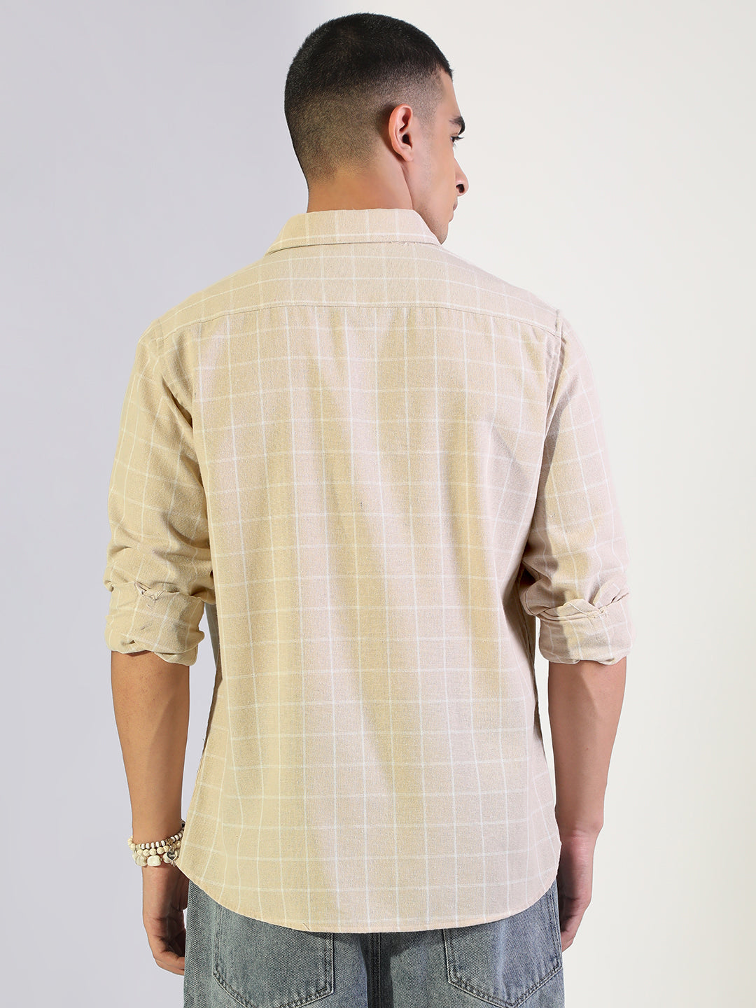 Men's Checked Beige Regular Fit Casual Shirt