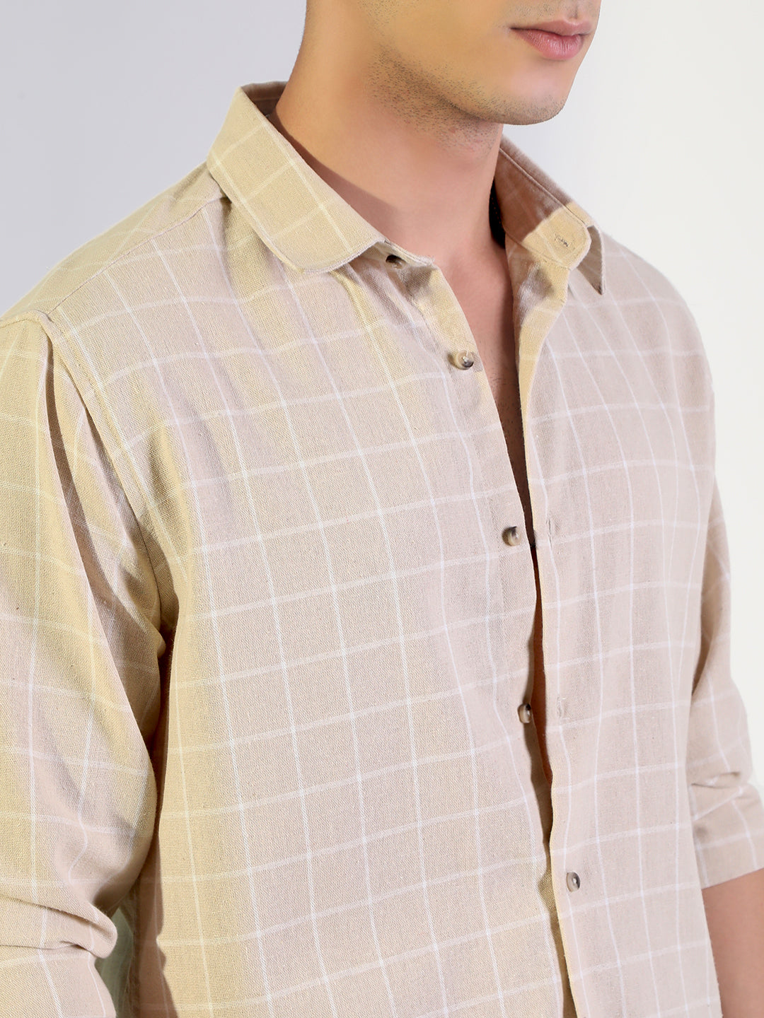 Men's Checked Beige Regular Fit Casual Shirt
