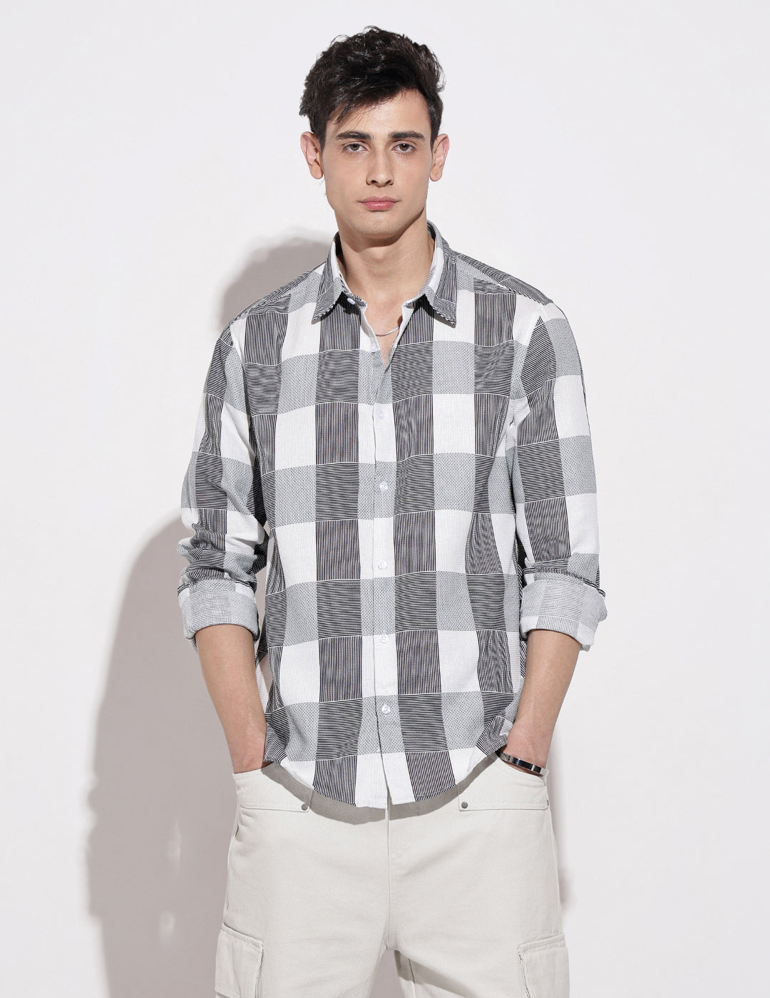Men's Checked Grey Long Sleeve Regular Fit Shirt