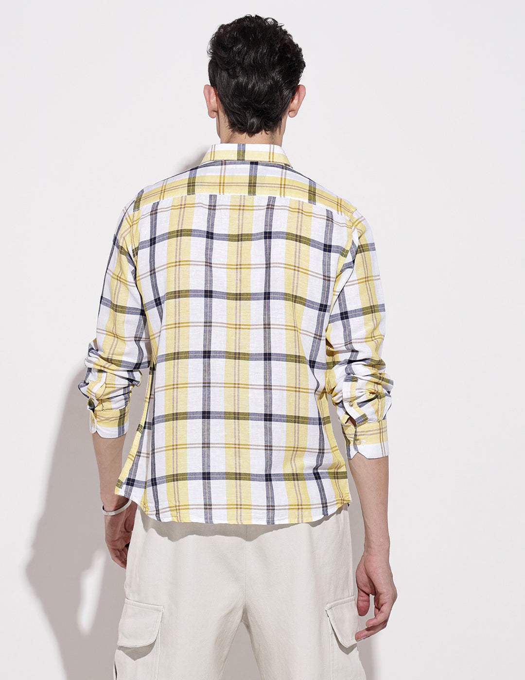 Men's Checked Yellow Long Sleeve Regular Fit Shirt
