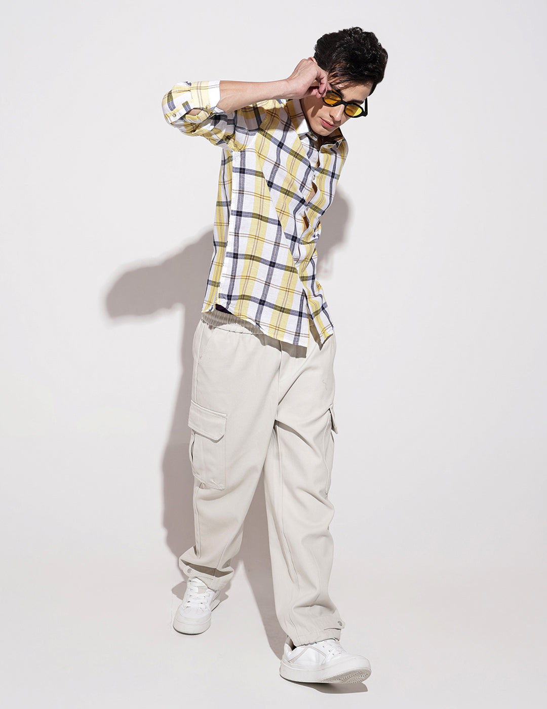 Men's Checked Yellow Long Sleeve Regular Fit Shirt