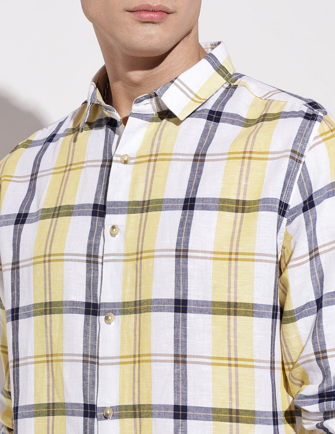 Men's Checked Yellow Long Sleeve Regular Fit Shirt