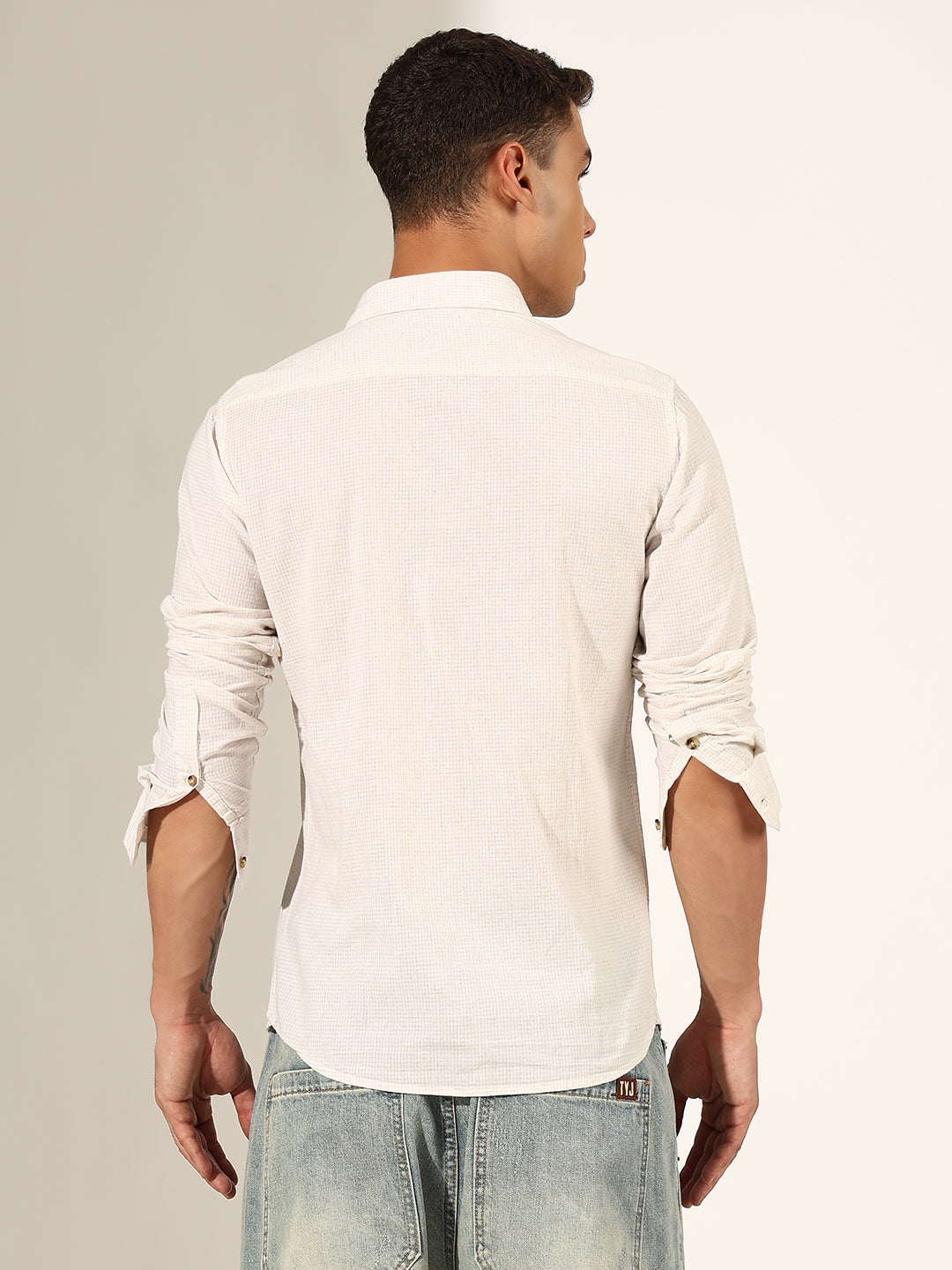 Men's Textured Off-White Regular Fit Casual Shirt
