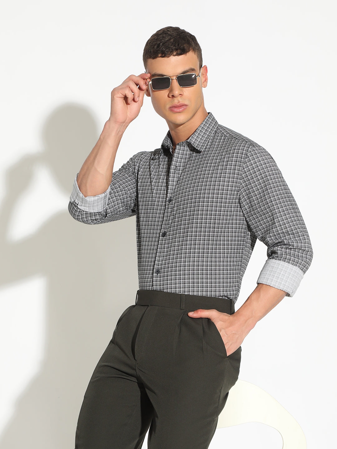Men's Checked Black Button Down Regular Fit Shirt
