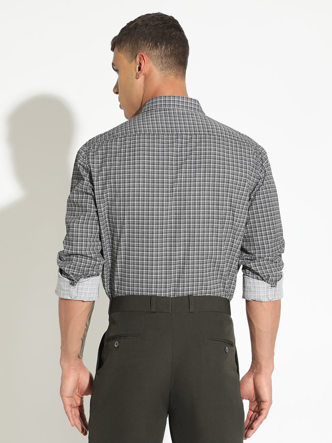 Men's Checked Black Button Down Regular Fit Shirt