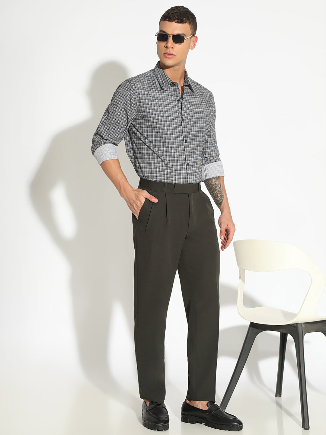 Men's Checked Black Button Down Regular Fit Shirt