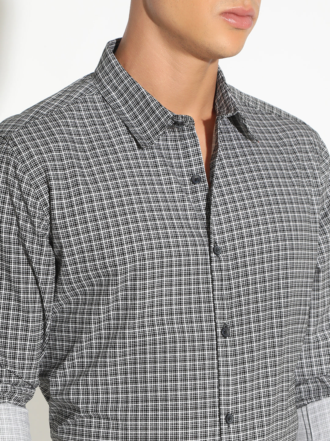 Men's Checked Black Button Down Regular Fit Shirt