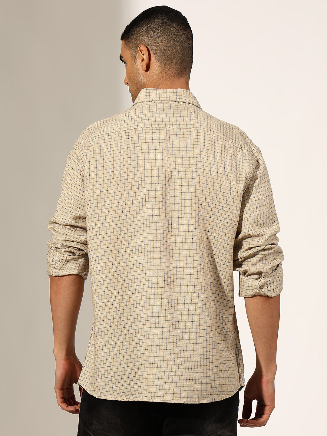 Men's Checked Beige Regular Fit Casual Shirt